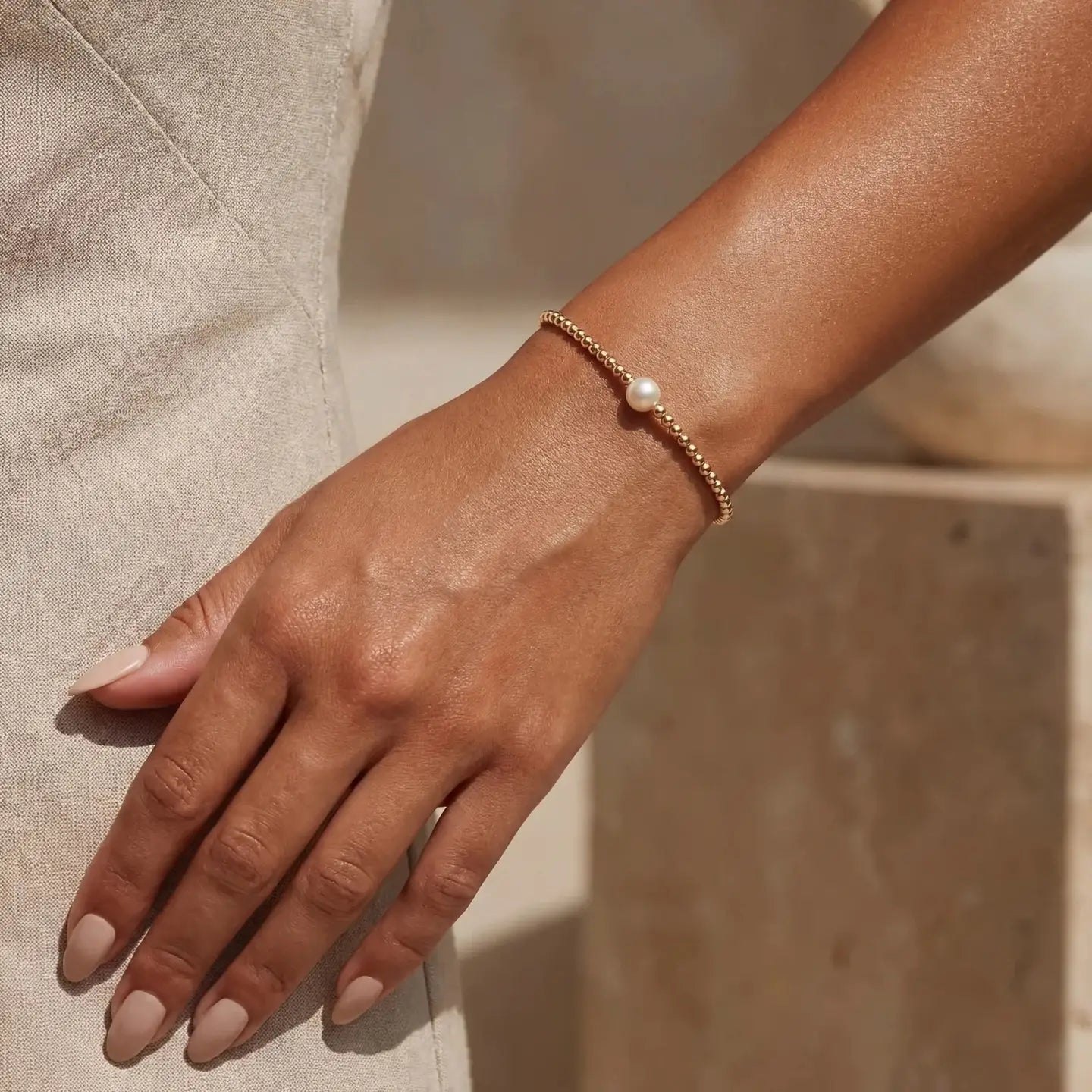 Audrey | Gold Filled Beaded Bracelet with Pearl